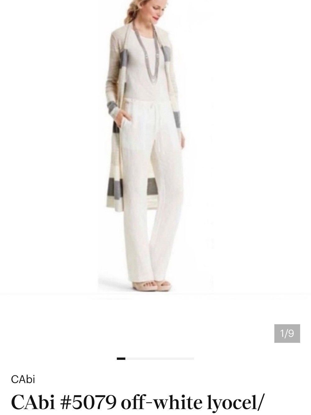 CAbi Off-White Wide-Leg Lyocell Drawstring Pants